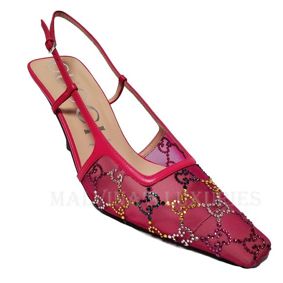 GUCCI SHOES FUCHSIA MESH w GG CRYSTALS SLINGBACK SANDALS sz 40 10 US - Picture 8 of 15